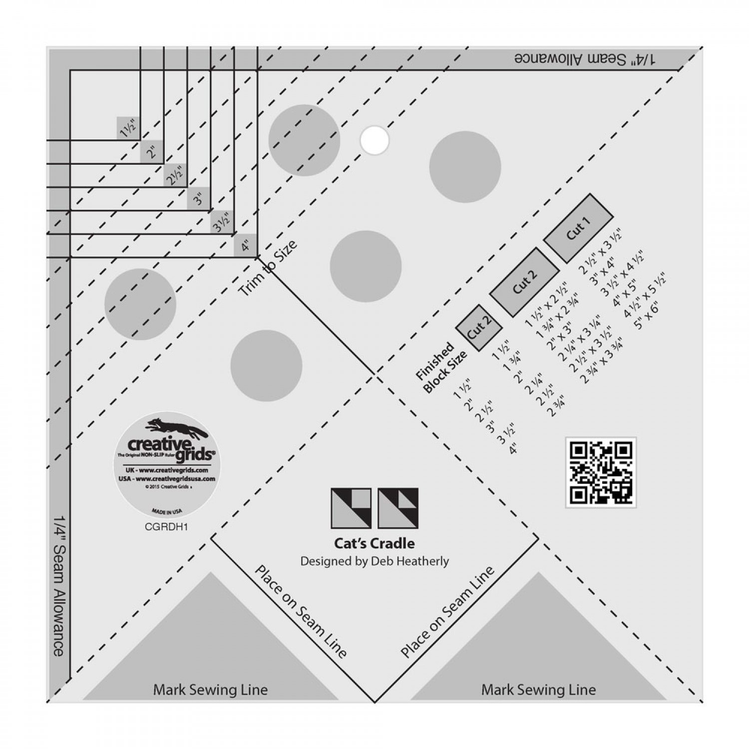 Creative Grids Simple 7/8 Triangle Maker Quilt Ruler