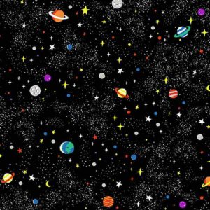 Blast Off Space-C1158 Black Planets in Starry Night