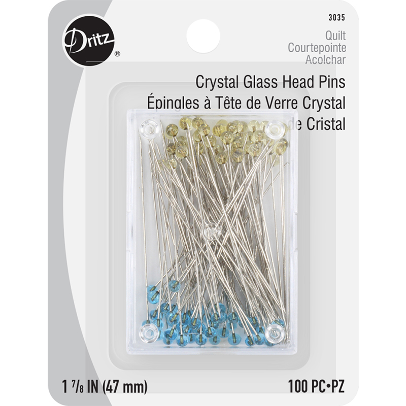 Crystal Glass Head Quilting Fine Pin – 1 7/8″ – Quilting With Marianne